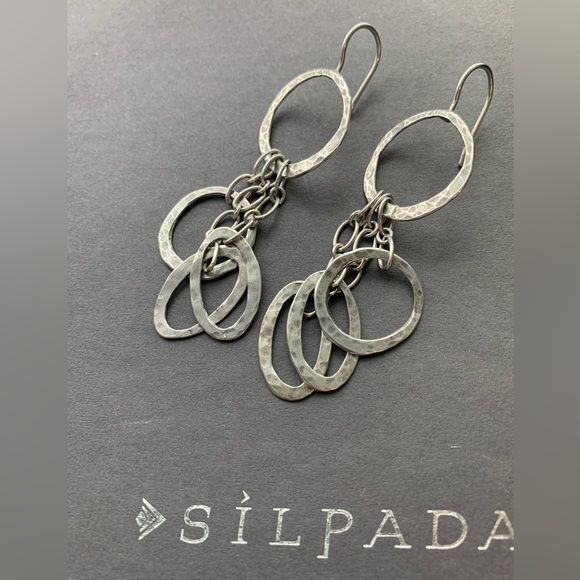 Silpada Very Rare HTF Oxidized Hammered Sterling Free Form French Hook Earrings - Picture 1 of 11